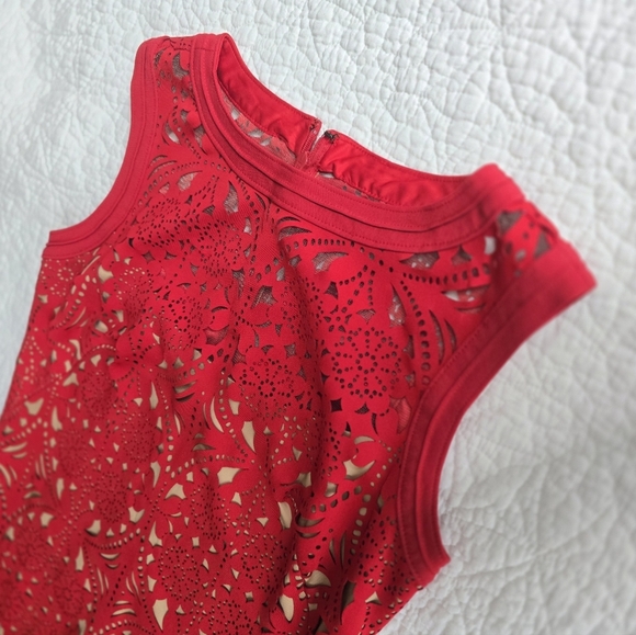 Tadashi Shoji Lasercut Lace Sleeveless Dress - Red Small - Picture 4 of 16